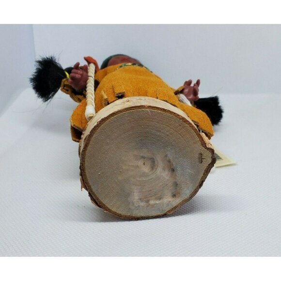 Indien Art Eskimo Doll Moving Eyelids Real Wood Stand Authentic Clothing Vintage - Picture 8 of 12